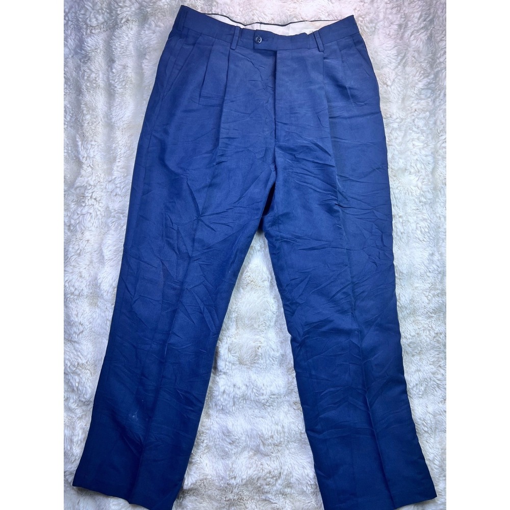 Nike Golf Mens 36x30 Pleated Trousers Blue Rayon Blend Dress Pants. A34